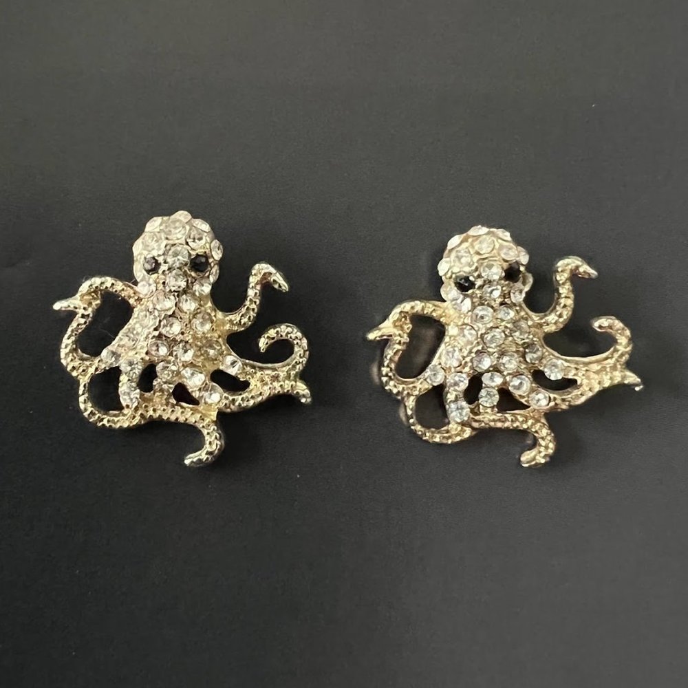 OCTOPUS - Gold Plated Rhinestone Stud Earrings
